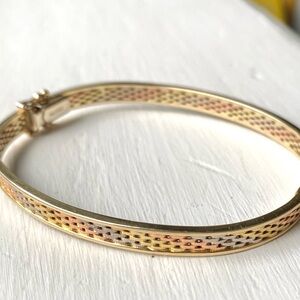14k Woven Tri-Color Gold Italy Made Bracelet With Clasp - Excellent Condition